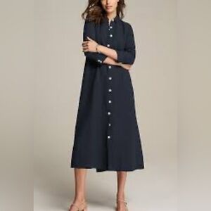 J Jill 100% Cotton Gauze  Midi Maxi Casual Relaxed Fit  Shirtdress Navy Blue M